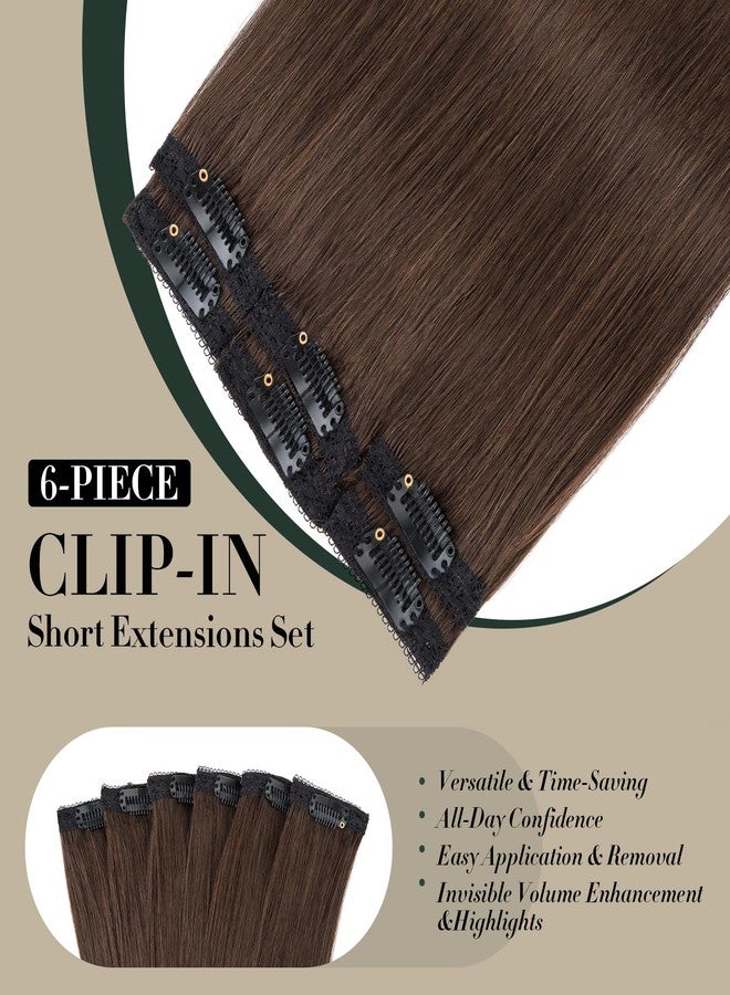 S-noilite Short Hair Extensions Clip ins,S-noilite Short Clip in Hair Extensions Real Human Hair,Mini Hairpieces for Add Volume and Highlights,6 Pieces 31g 10 inch Dark Brown - Image 2